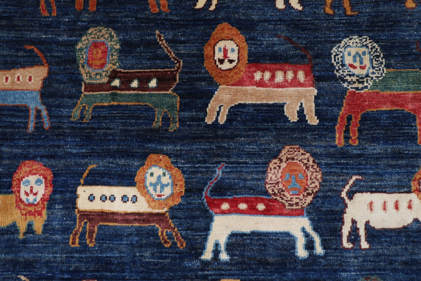 102 x 153 cm | Lion Blue Area Rug Afghan Hand Knotted veg Dye Wool carpet - ART WOOL CARPET