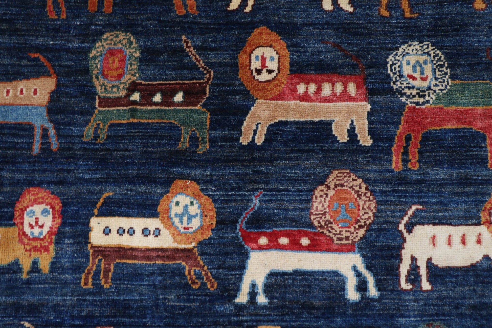 102 x 153 cm | Lion Blue Area Rug Afghan Hand Knotted veg Dye Wool carpet - ART WOOL CARPET
