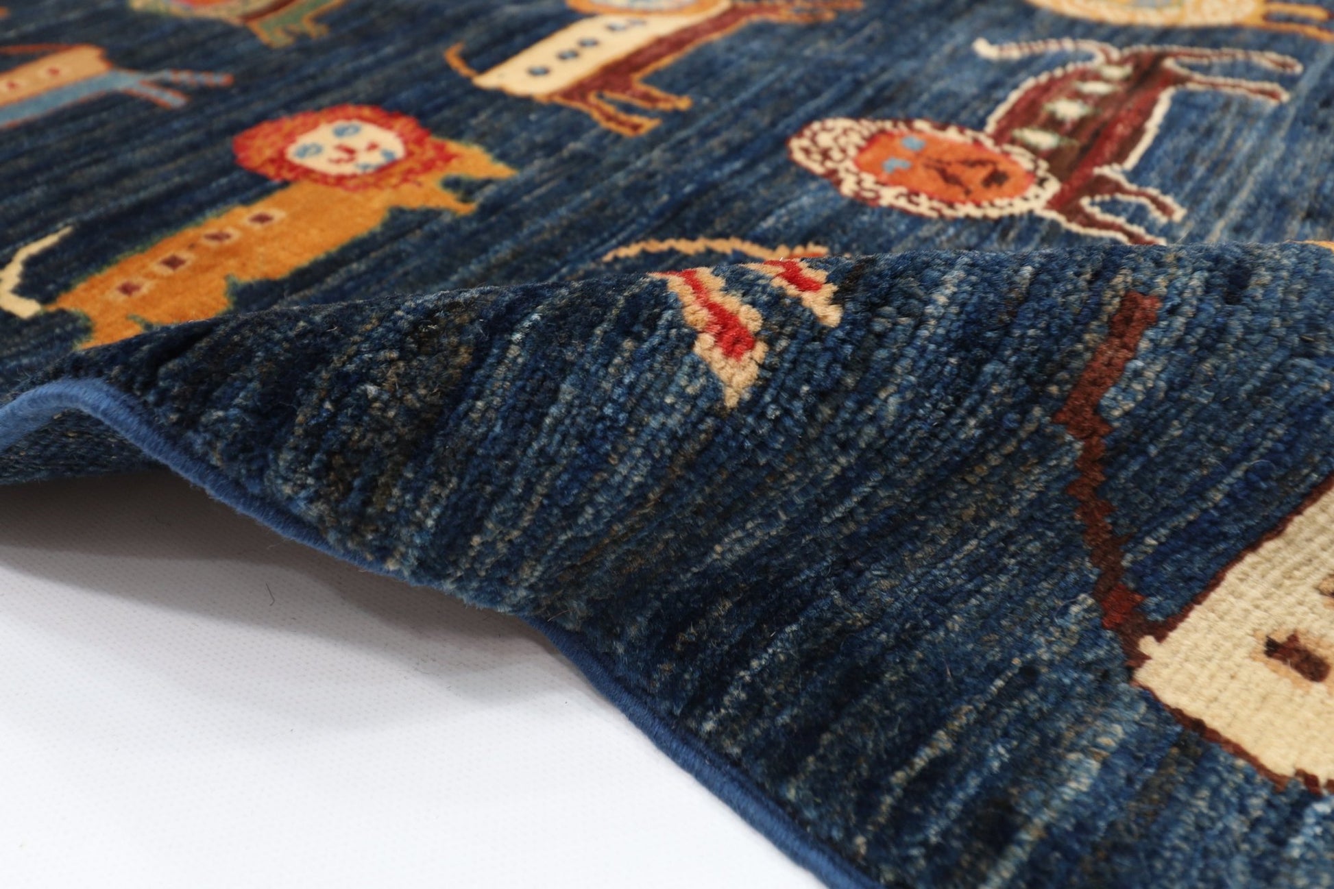 102 x 153 cm | Lion Blue Area Rug Afghan Hand Knotted veg Dye Wool carpet - ART WOOL CARPET