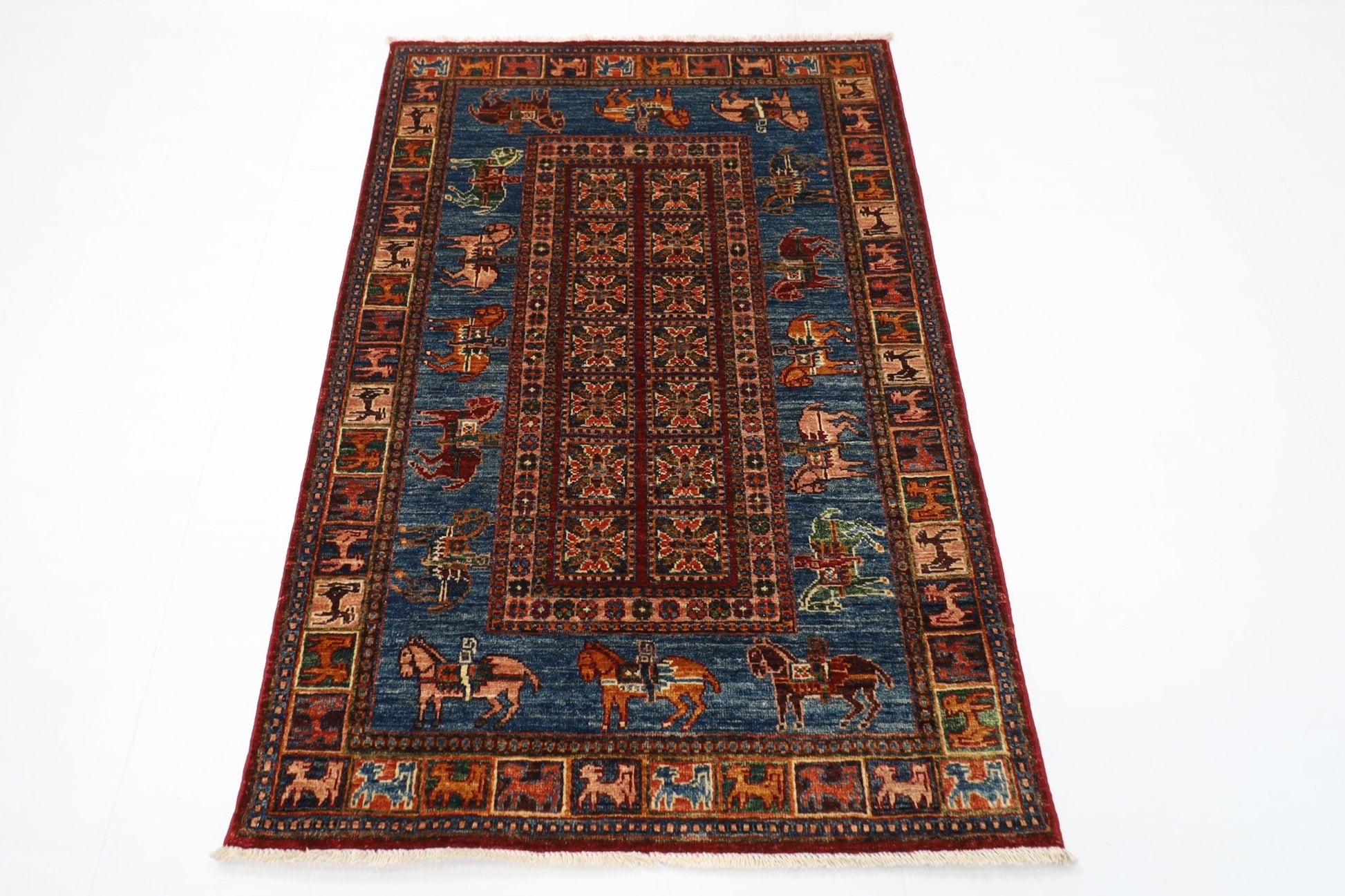 103 x 151 cm | Tribal Animal Area Rug Afghan Hand Knotted veg Dye Wool carpet - ART WOOL CARPET