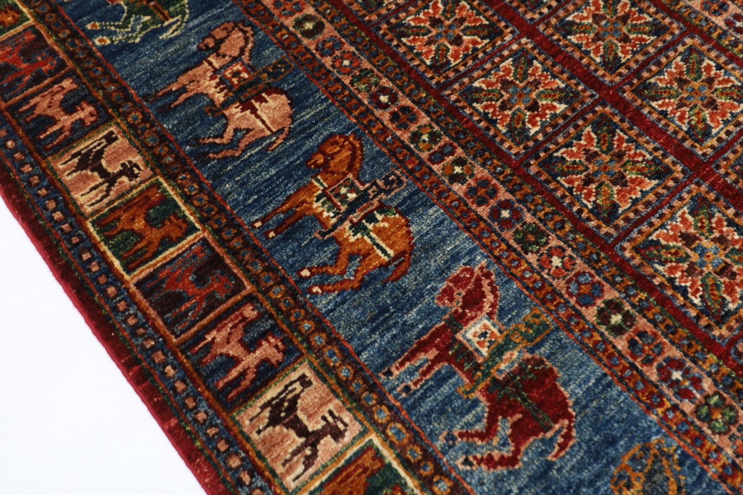 103 x 151 cm | Tribal Animal Area Rug Afghan Hand Knotted veg Dye Wool carpet - ART WOOL CARPET