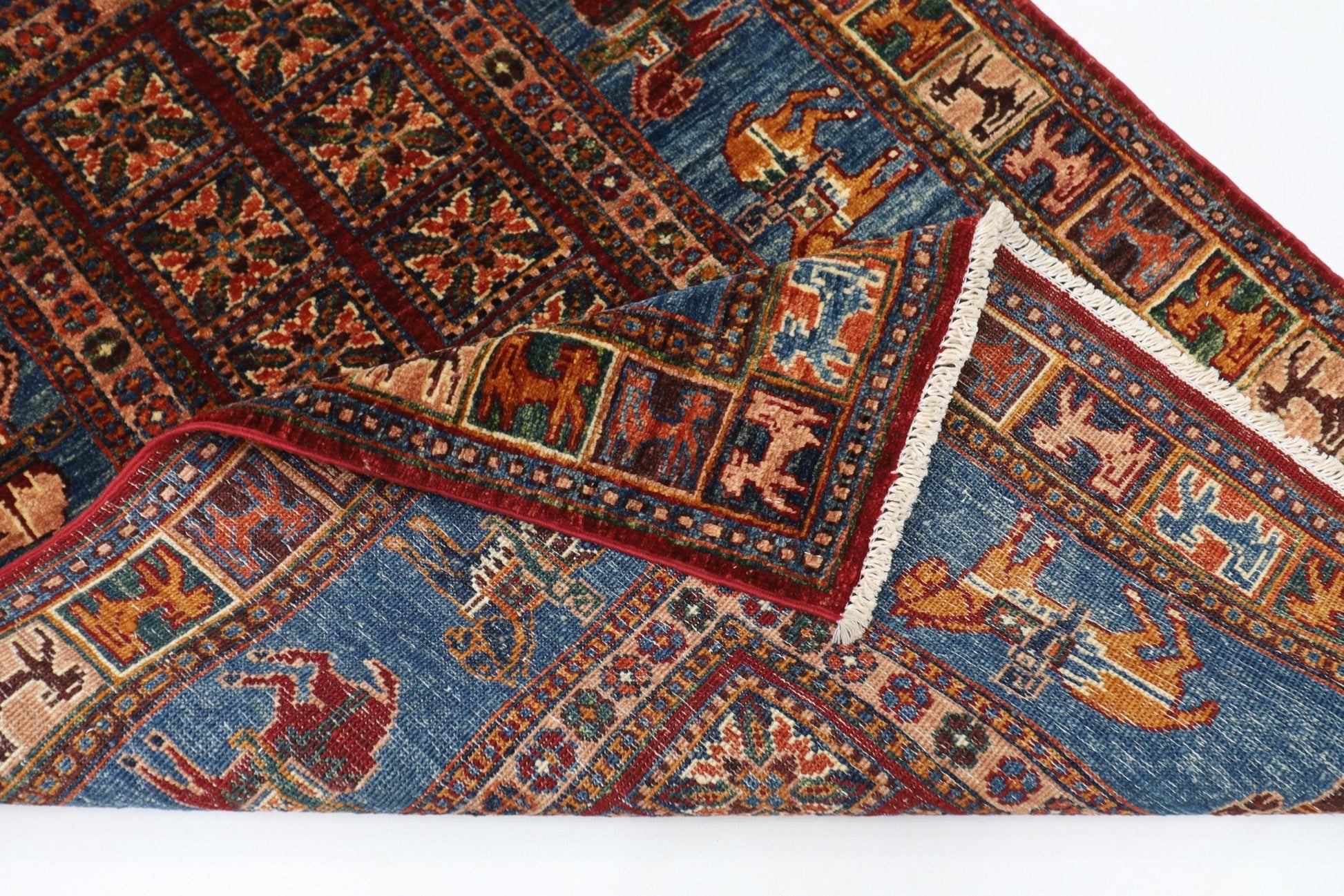 103 x 151 cm | Tribal Animal Area Rug Afghan Hand Knotted veg Dye Wool carpet - ART WOOL CARPET