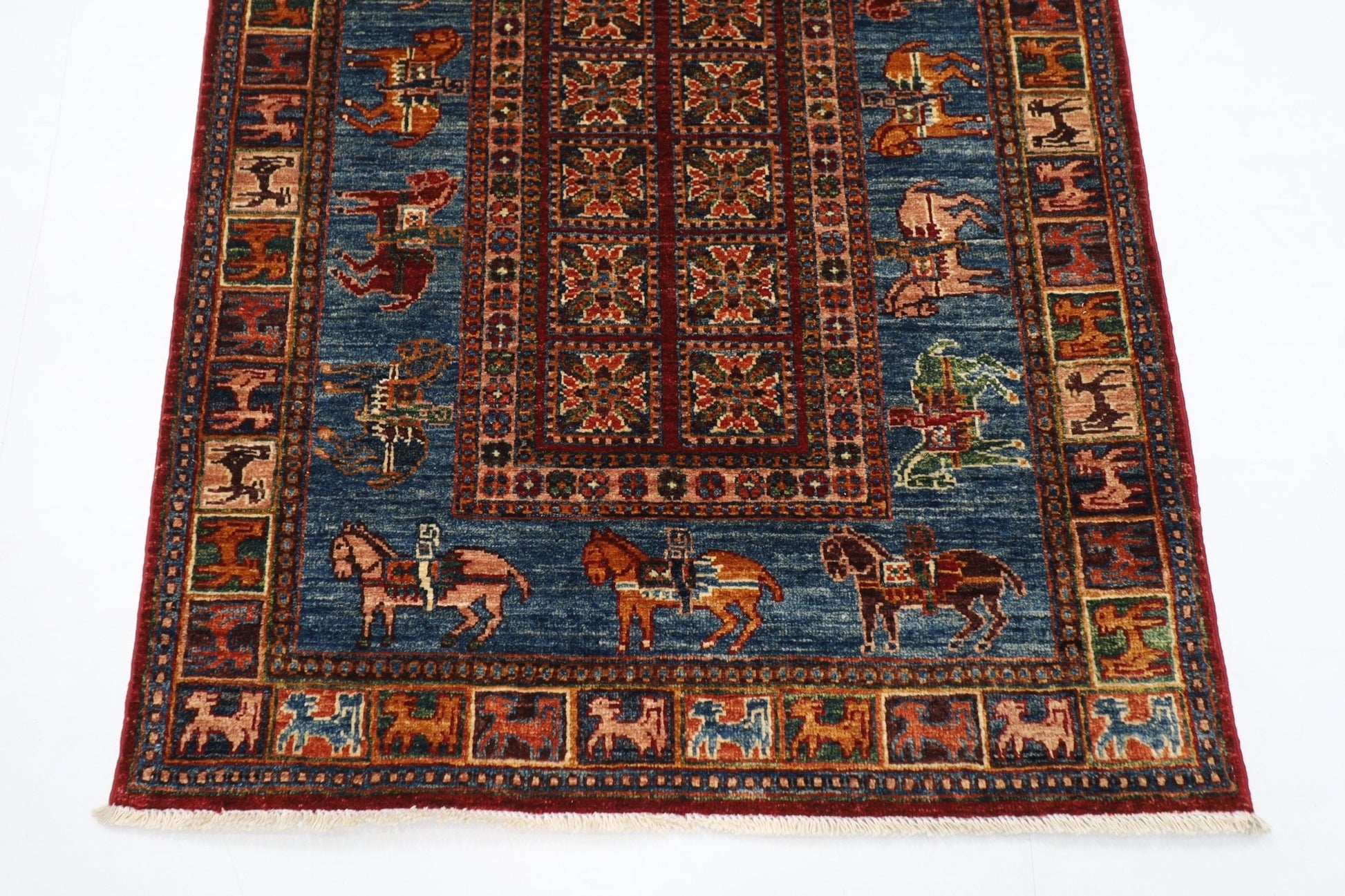 103 x 151 cm | Tribal Animal Area Rug Afghan Hand Knotted veg Dye Wool carpet - ART WOOL CARPET