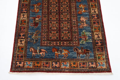 103 x 151 cm | Tribal Animal Area Rug Afghan Hand Knotted veg Dye Wool carpet - ART WOOL CARPET