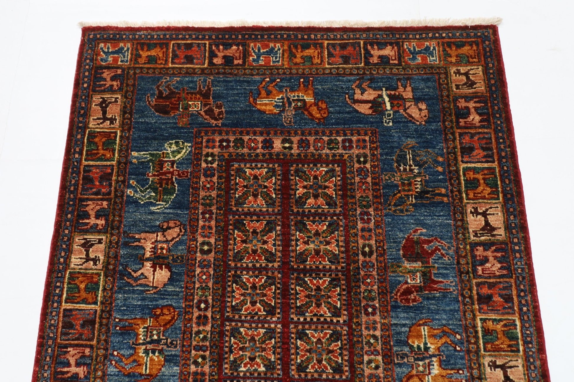 103 x 151 cm | Tribal Animal Area Rug Afghan Hand Knotted veg Dye Wool carpet - ART WOOL CARPET