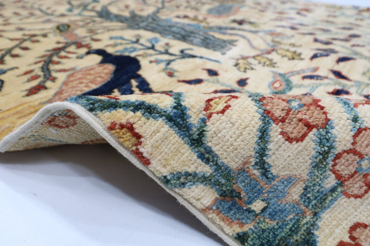 103 x 152 cm | Birds Beige Oriental Area Rug Afghan Hand Knotted Veg Dye Wool carpet - ART WOOL CARPET