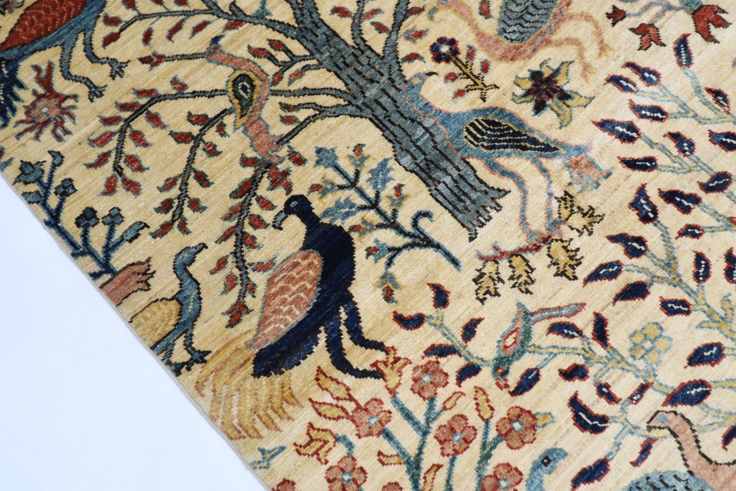 103 x 152 cm | Birds Beige Oriental Area Rug Afghan Hand Knotted Veg Dye Wool carpet - ART WOOL CARPET