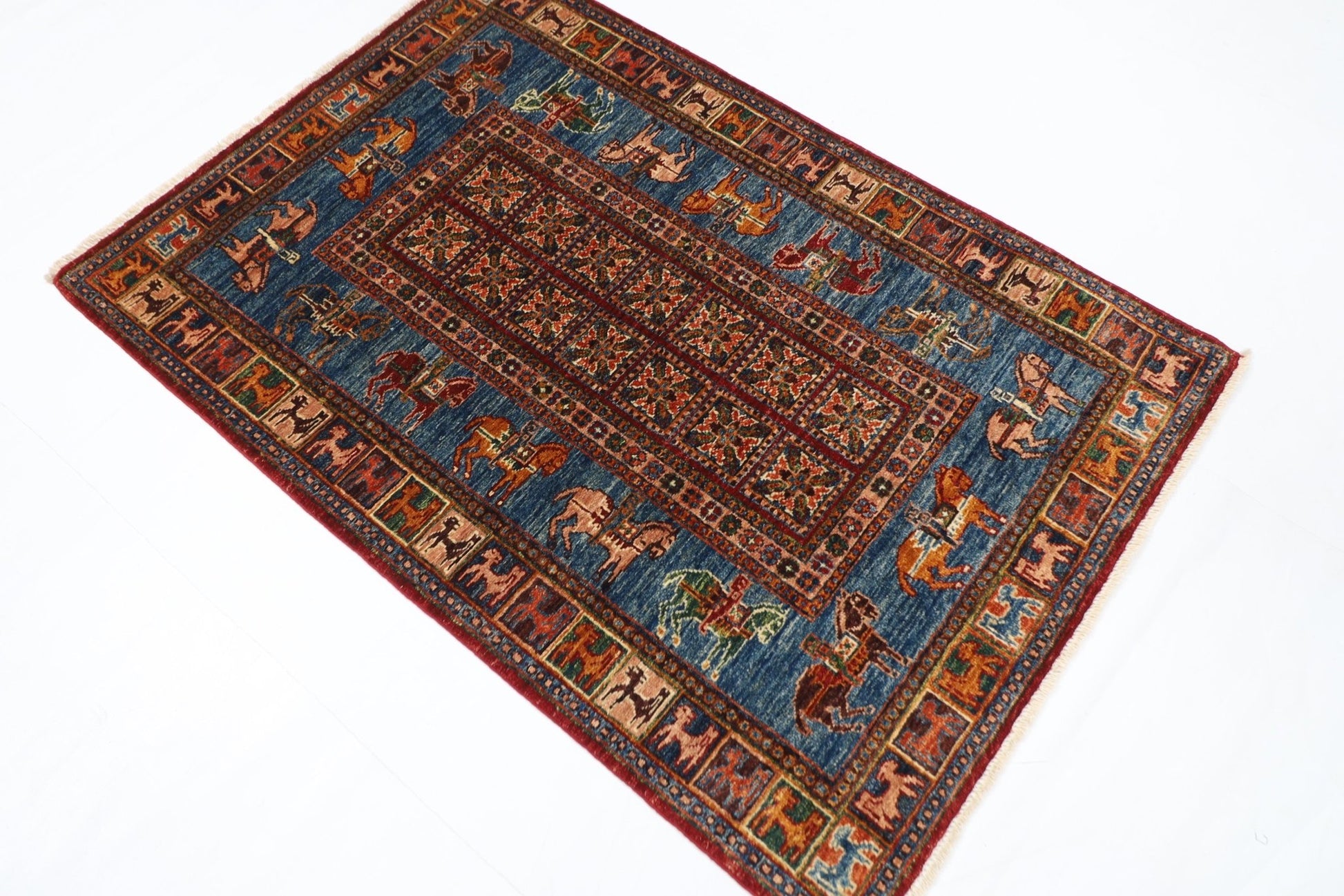 103 x 152 cm | Tribal Animal Area Rug Afghan Hand Knotted veg Dye Wool carpet - ART WOOL CARPET
