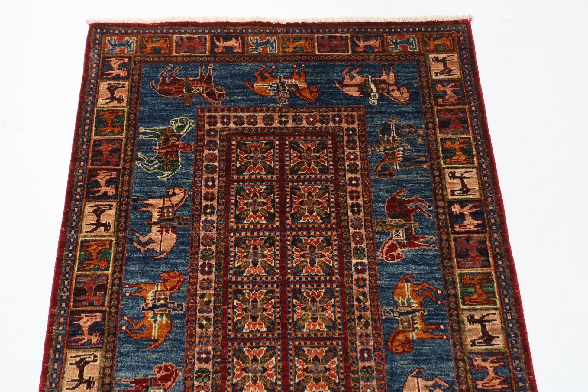 103 x 152 cm | Tribal Animal Area Rug Afghan Hand Knotted veg Dye Wool carpet - ART WOOL CARPET