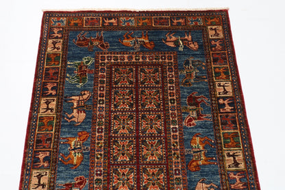 103 x 152 cm | Tribal Animal Area Rug Afghan Hand Knotted veg Dye Wool carpet - ART WOOL CARPET