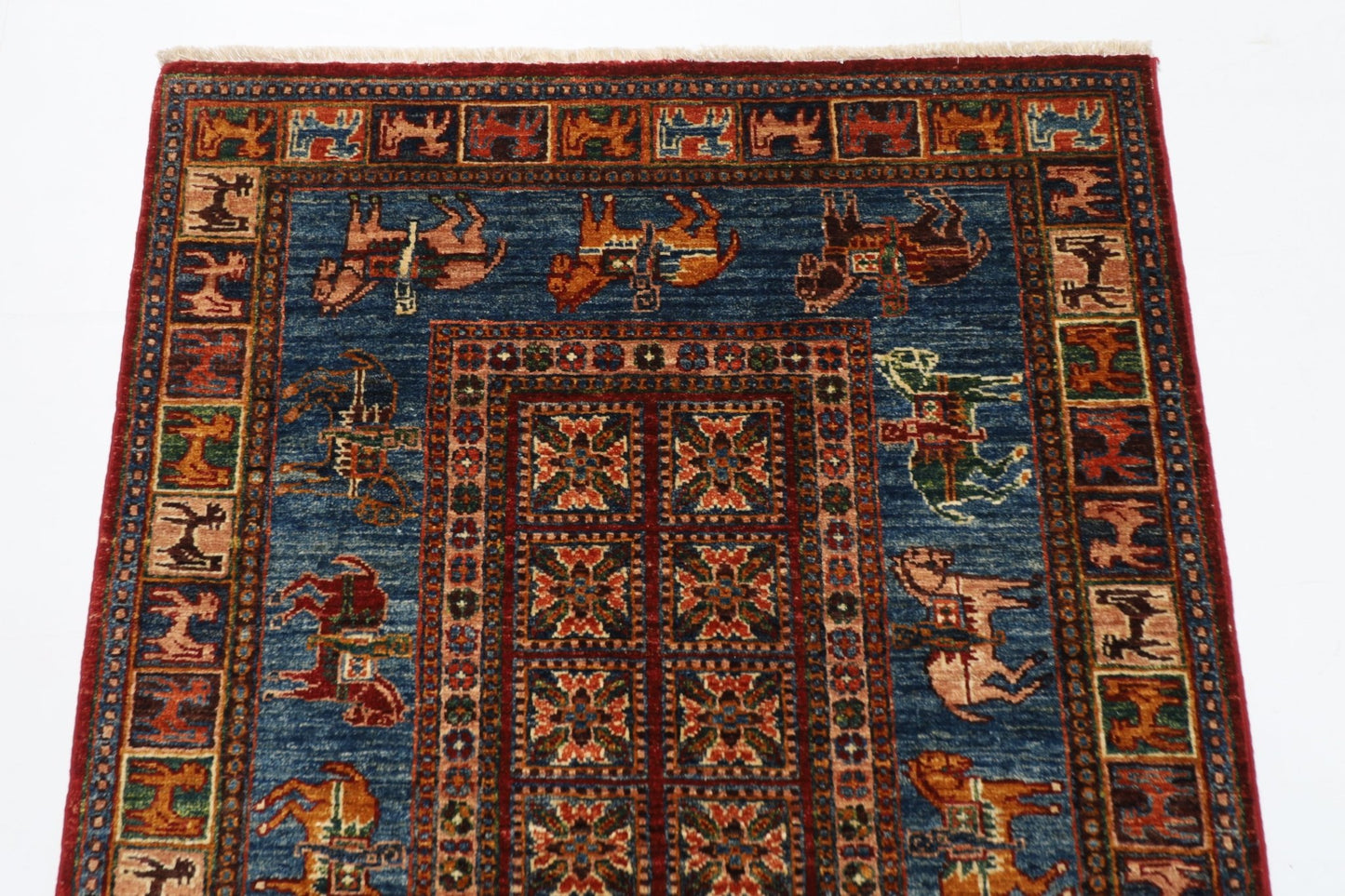 103 x 152 cm | Tribal Animal Area Rug Afghan Hand Knotted veg Dye Wool carpet - ART WOOL CARPET