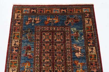 103 x 152 cm | Tribal Animal Area Rug Afghan Hand Knotted veg Dye Wool carpet - ART WOOL CARPET