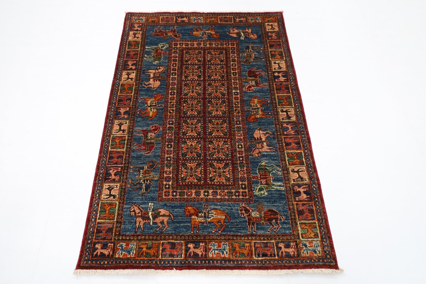 103 x 152 cm | Tribal Animal Area Rug Afghan Hand Knotted veg Dye Wool carpet - ART WOOL CARPET