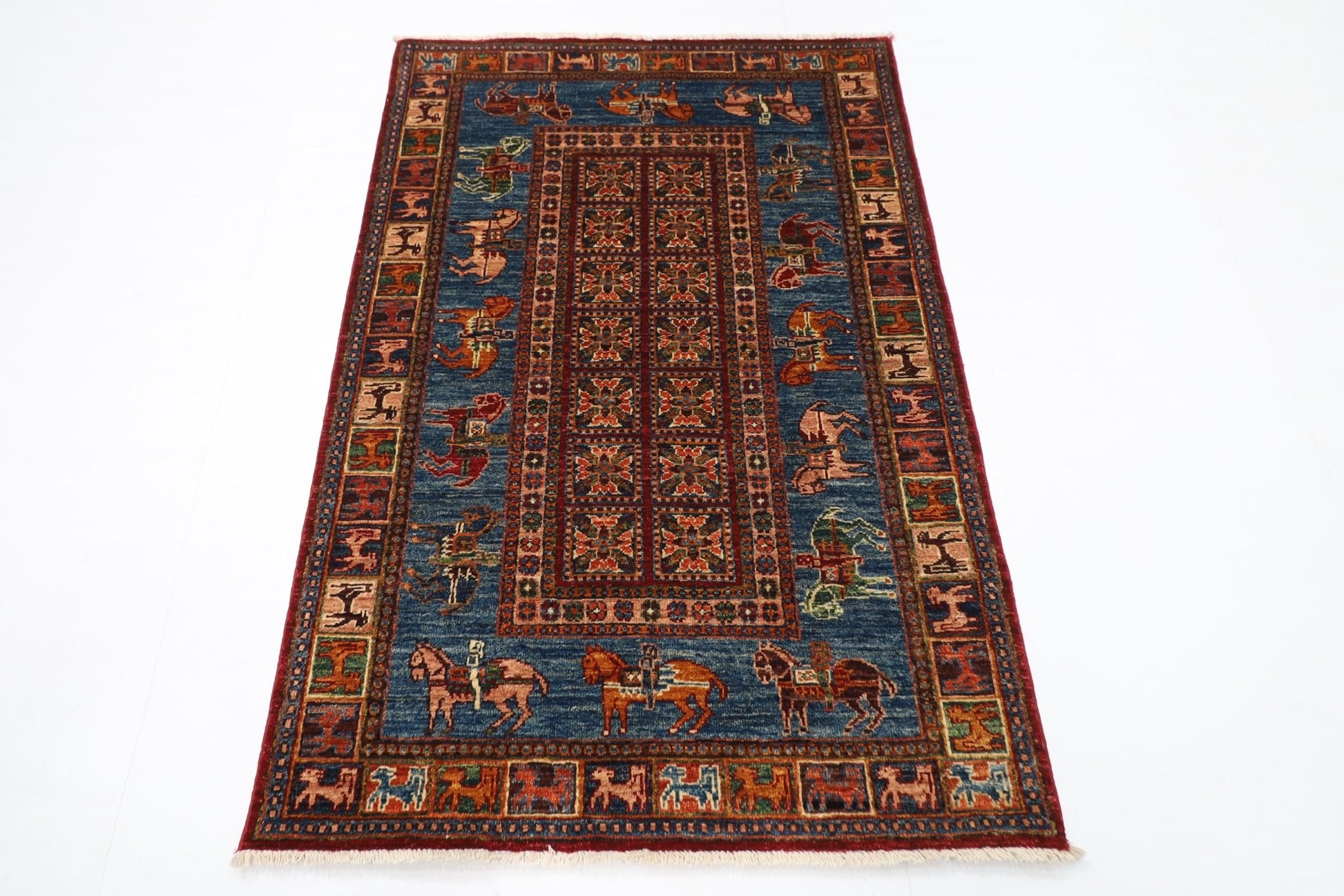 103 x 152 cm | Tribal Animal Area Rug Afghan Hand Knotted veg Dye Wool carpet - ART WOOL CARPET