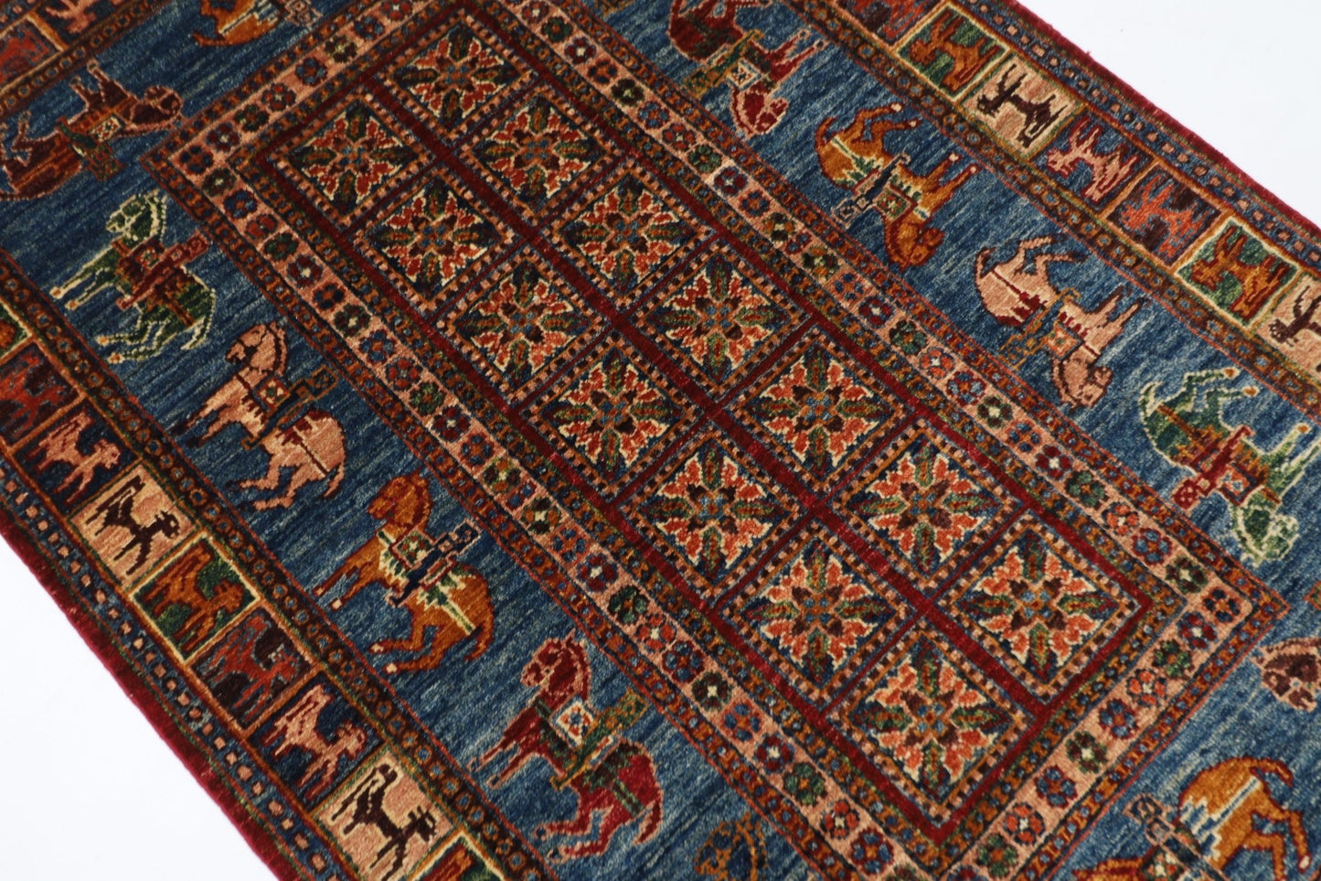 103 x 152 cm | Tribal Animal Area Rug Afghan Hand Knotted veg Dye Wool carpet - ART WOOL CARPET
