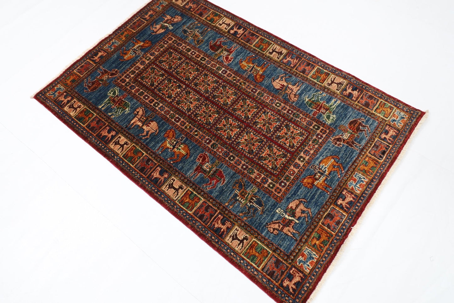 103 x 152 cm | Tribal Animal Area Rug Afghan Hand Knotted veg Dye Wool carpet - ART WOOL CARPET
