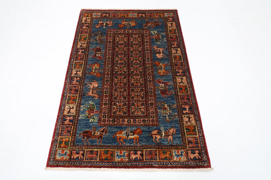 103 x 152 cm | Tribal Animal Area Rug Afghan Hand Knotted veg Dye Wool carpet - ART WOOL CARPET