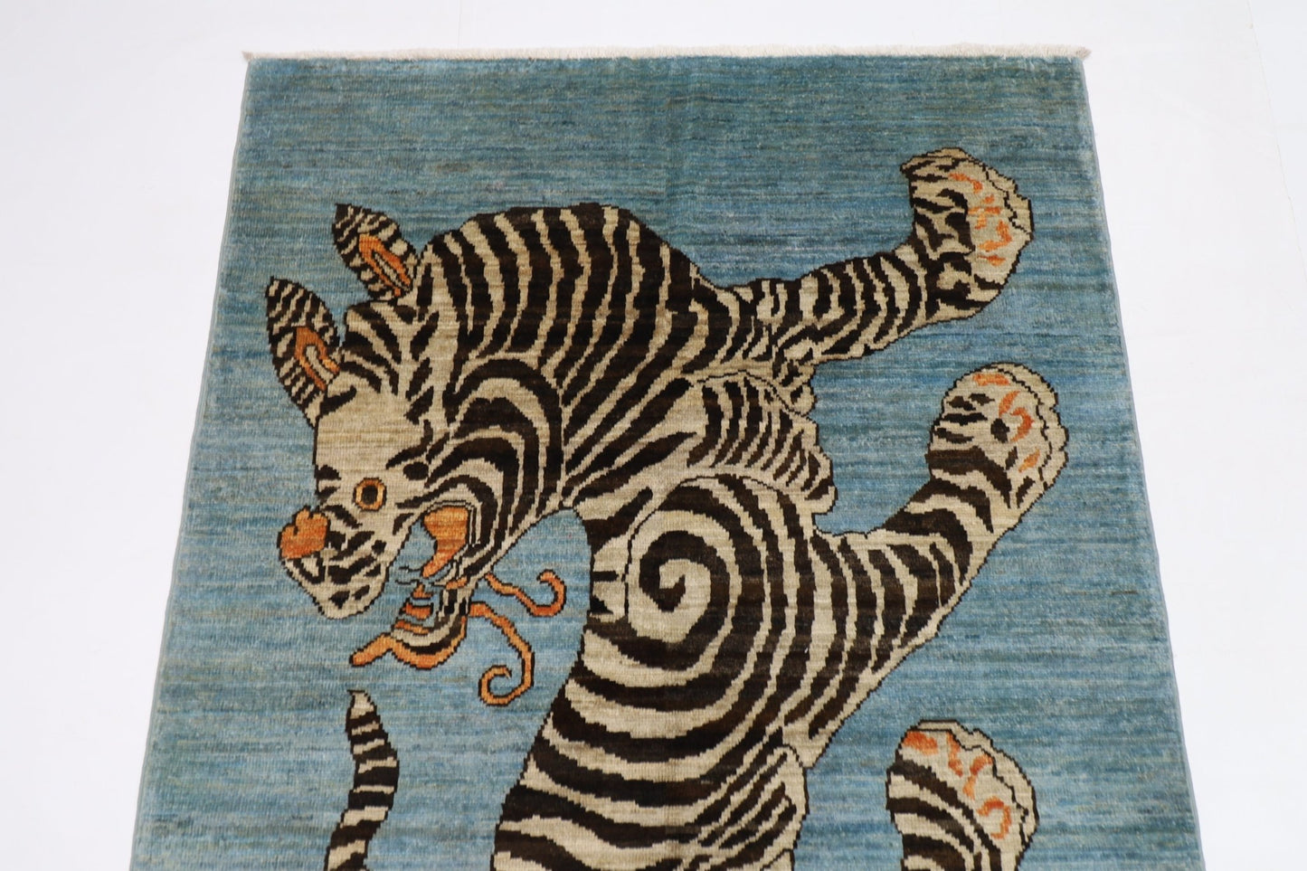103 x 154 cm | Tiger Blue Oriental Area Rug Afghan Hand Knotted Veg Dye Wool carpet - ART WOOL CARPET