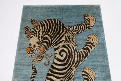 103 x 154 cm | Tiger Blue Oriental Area Rug Afghan Hand Knotted Veg Dye Wool carpet - ART WOOL CARPET