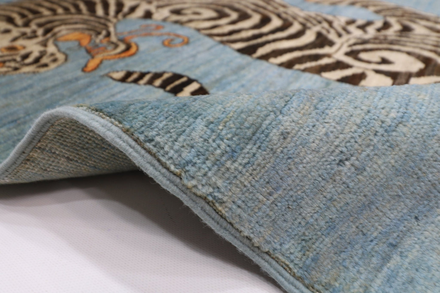 103 x 154 cm | Tiger Blue Oriental Area Rug Afghan Hand Knotted Veg Dye Wool carpet - ART WOOL CARPET