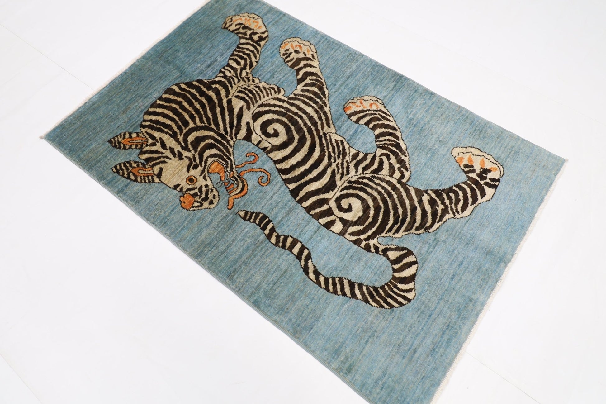 103 x 154 cm | Tiger Blue Oriental Area Rug Afghan Hand Knotted Veg Dye Wool carpet - ART WOOL CARPET