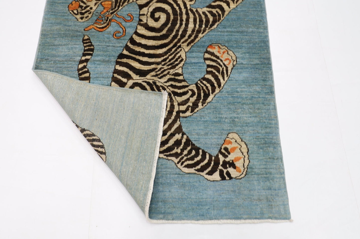 103 x 154 cm | Tiger Blue Oriental Area Rug Afghan Hand Knotted Veg Dye Wool carpet - ART WOOL CARPET
