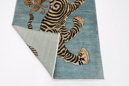 103 x 154 cm | Tiger Blue Oriental Area Rug Afghan Hand Knotted Veg Dye Wool carpet - ART WOOL CARPET