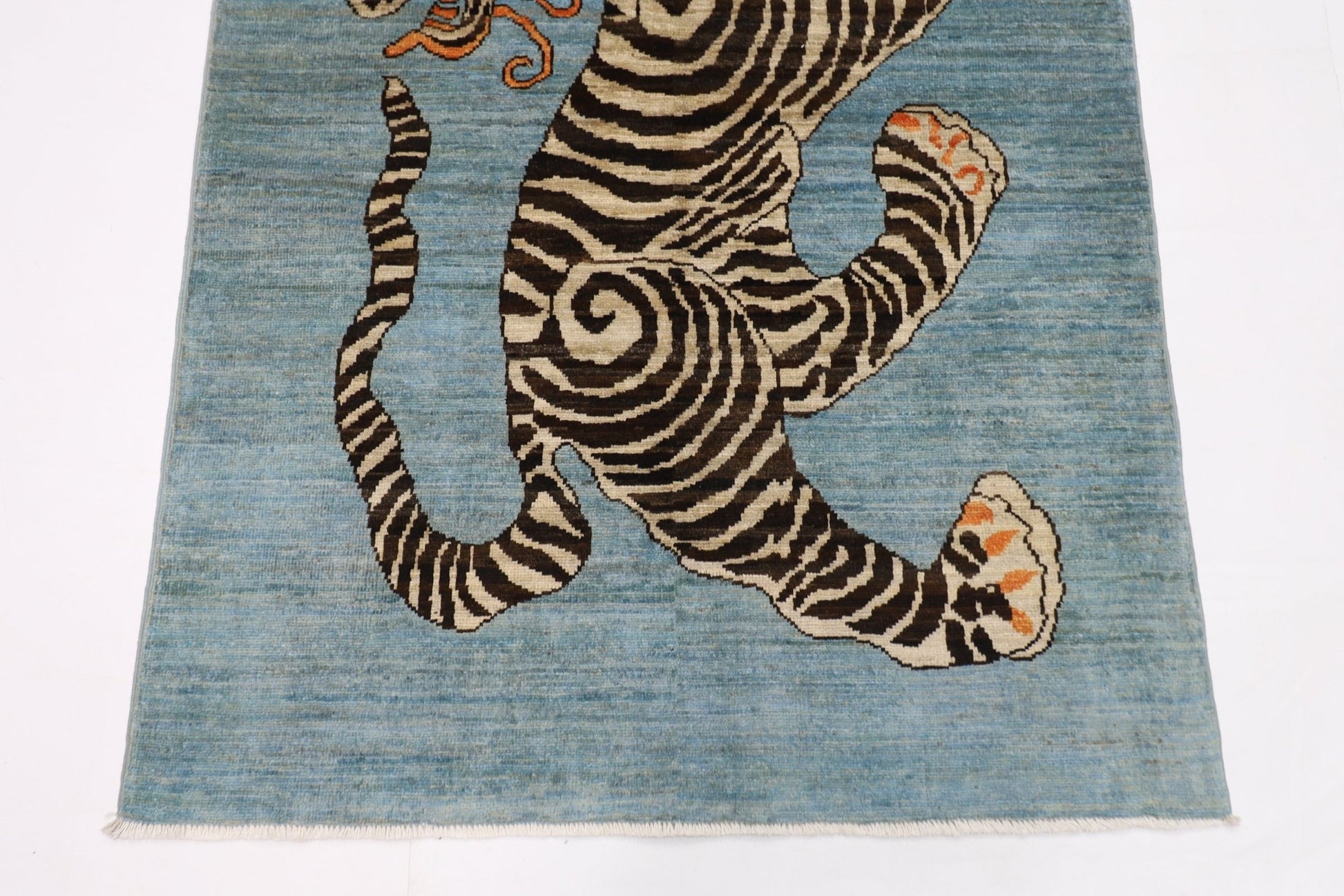 103 x 154 cm | Tiger Blue Oriental Area Rug Afghan Hand Knotted Veg Dye Wool carpet - ART WOOL CARPET