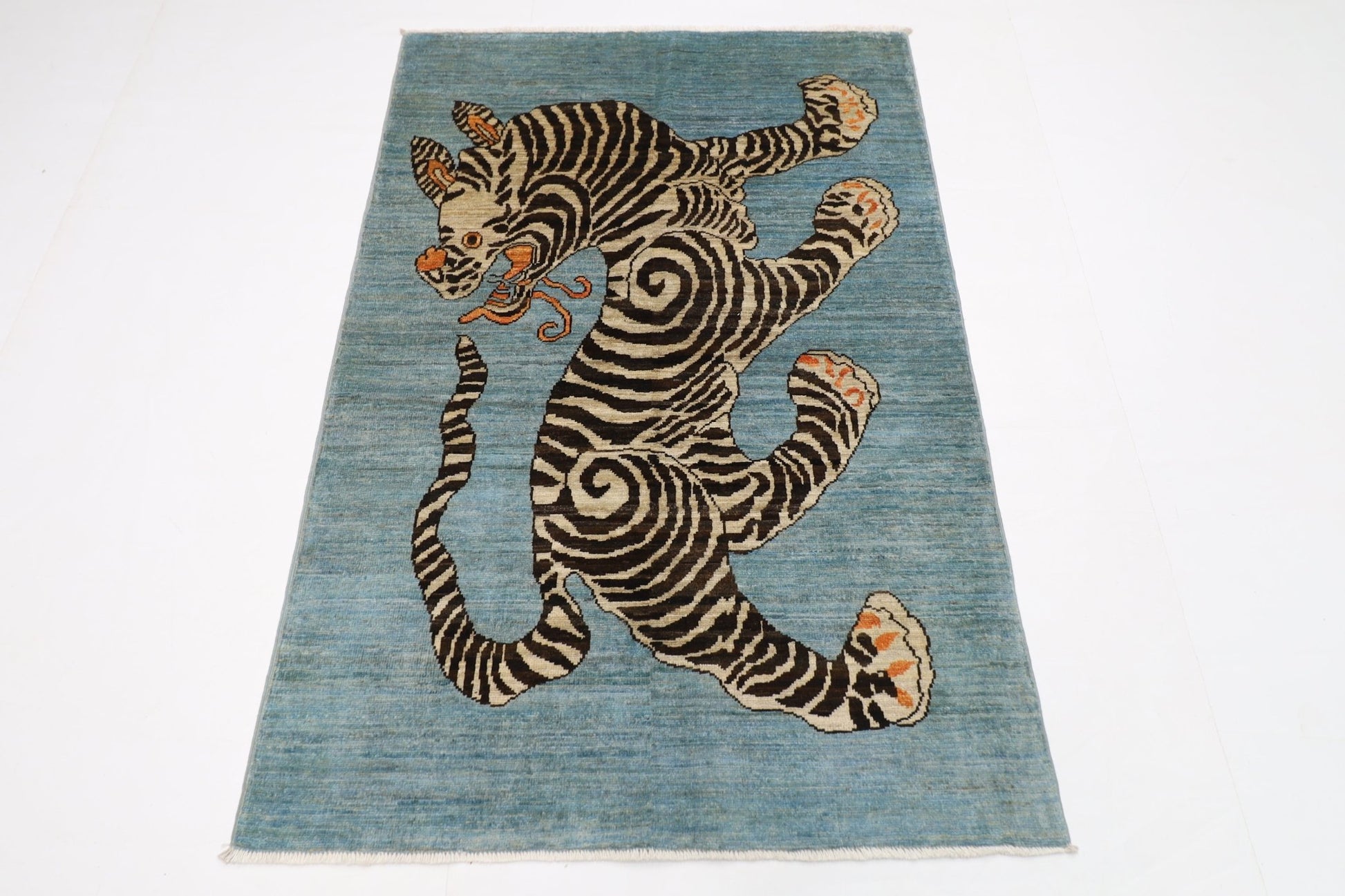 103 x 154 cm | Tiger Blue Oriental Area Rug Afghan Hand Knotted Veg Dye Wool carpet - ART WOOL CARPET
