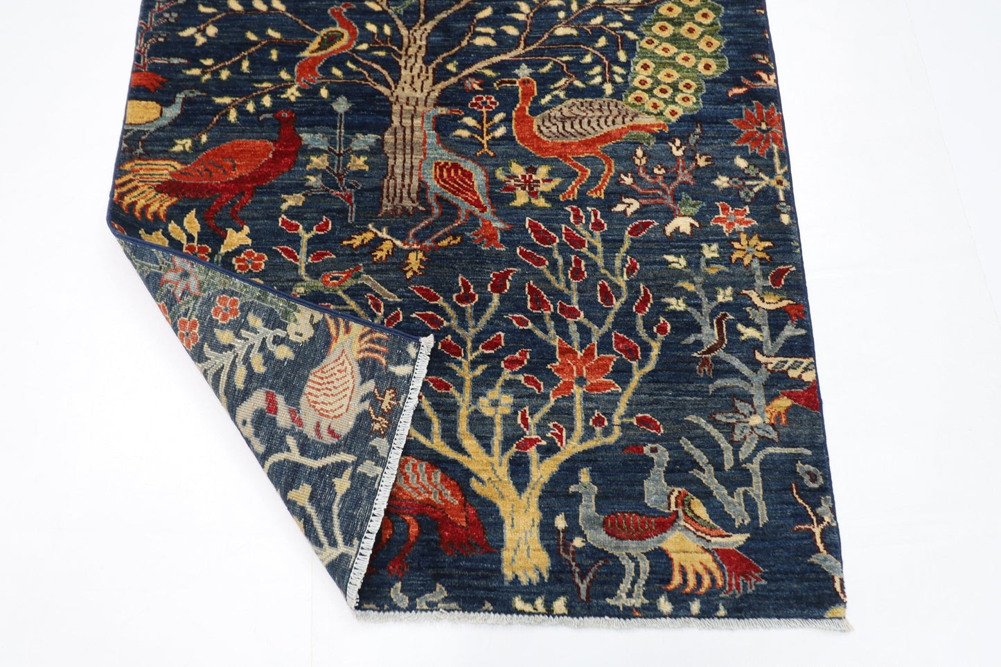104 x 147 cm | Birds blue Oriental Area Rug Afghan Hand Knotted Veg Dye Wool carpet - ART WOOL CARPET