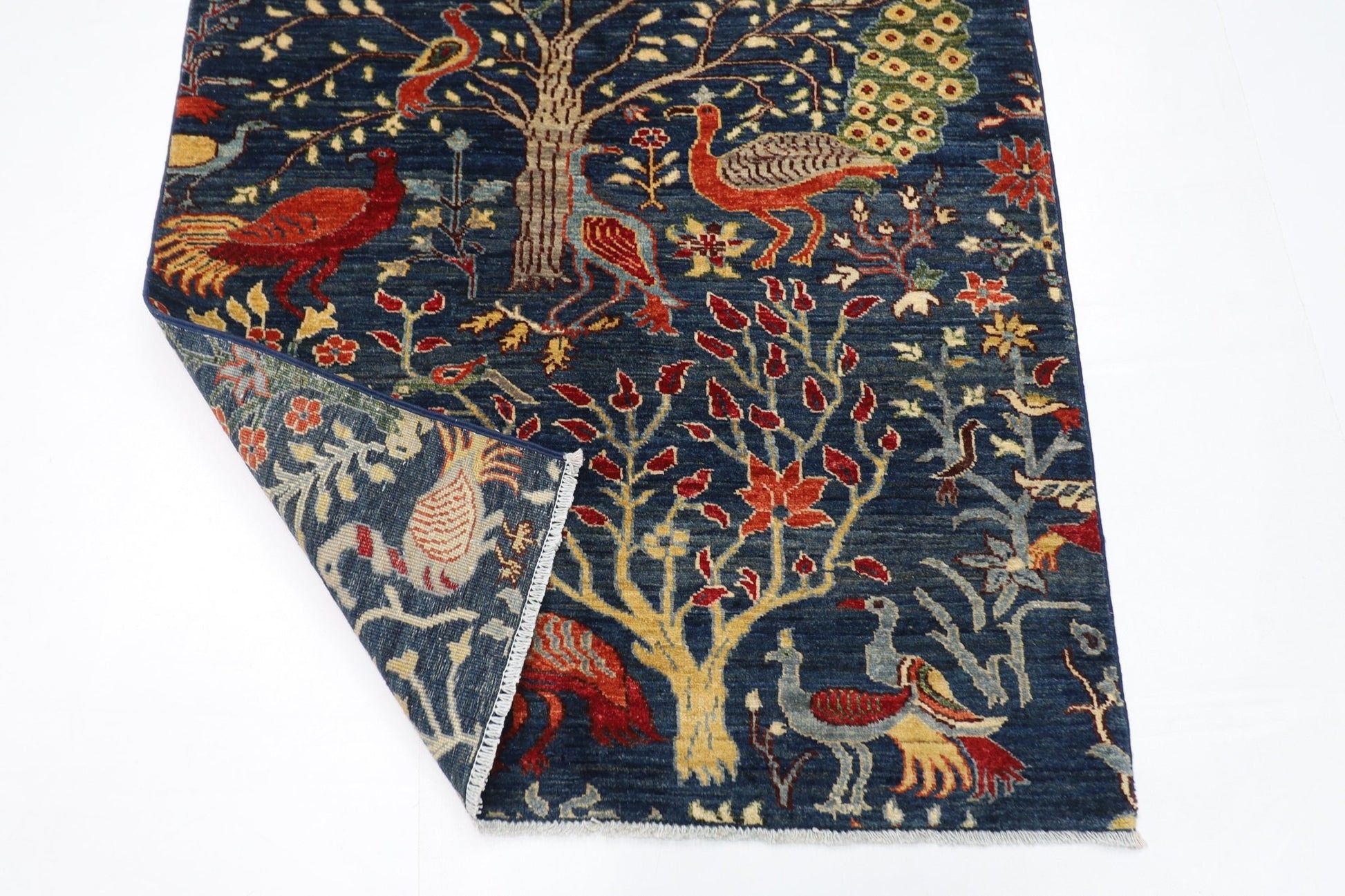 104 x 147 cm | Birds blue Oriental Area Rug Afghan Hand Knotted Veg Dye Wool carpet - ART WOOL CARPET