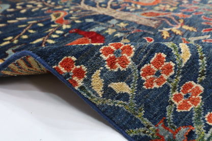 104 x 147 cm | Birds blue Oriental Area Rug Afghan Hand Knotted Veg Dye Wool carpet - ART WOOL CARPET