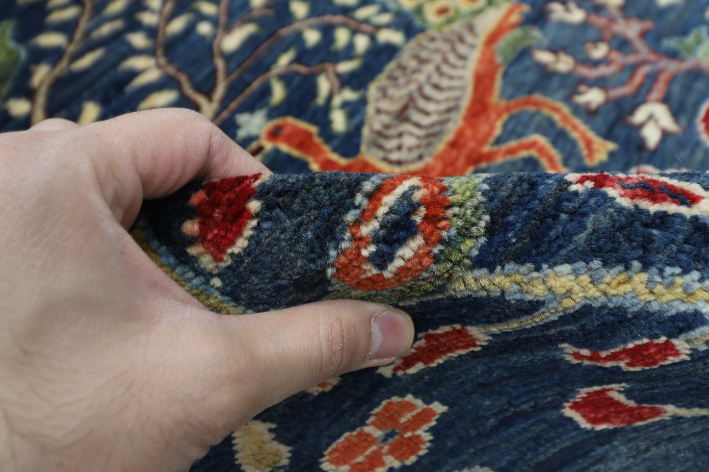 104 x 147 cm | Birds blue Oriental Area Rug Afghan Hand Knotted Veg Dye Wool carpet - ART WOOL CARPET