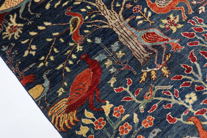 104 x 147 cm | Birds blue Oriental Area Rug Afghan Hand Knotted Veg Dye Wool carpet - ART WOOL CARPET