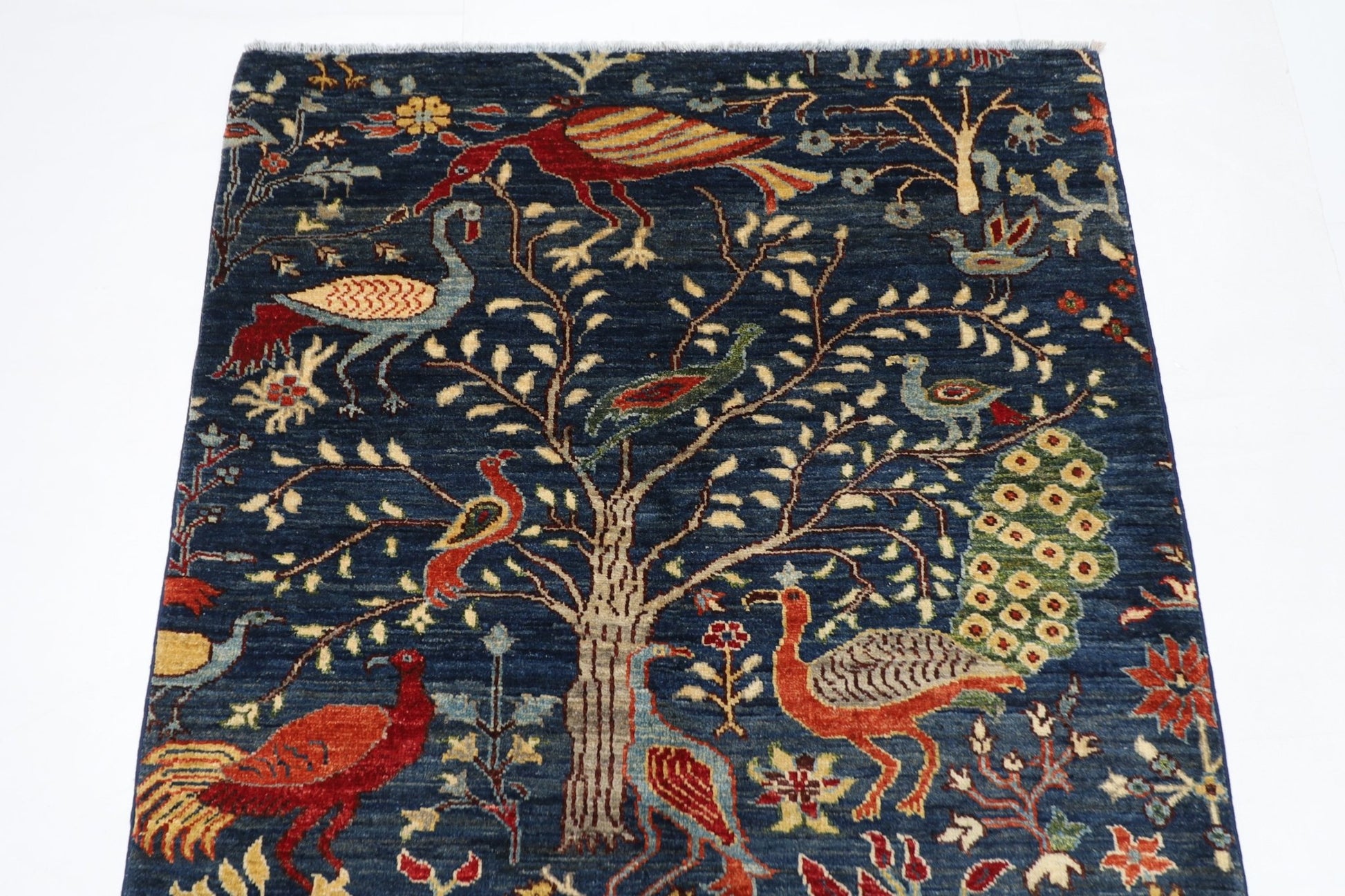 104 x 147 cm | Birds blue Oriental Area Rug Afghan Hand Knotted Veg Dye Wool carpet - ART WOOL CARPET