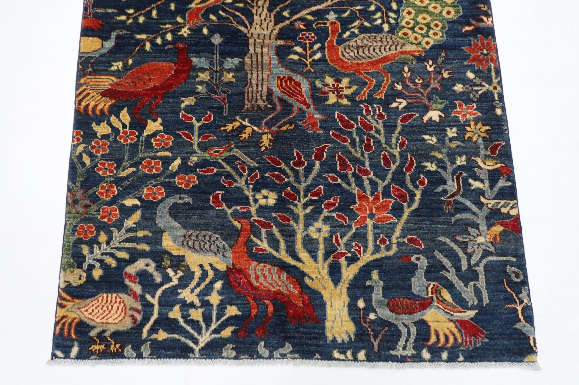 104 x 147 cm | Birds blue Oriental Area Rug Afghan Hand Knotted Veg Dye Wool carpet - ART WOOL CARPET