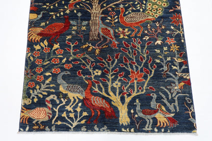 104 x 147 cm | Birds blue Oriental Area Rug Afghan Hand Knotted Veg Dye Wool carpet - ART WOOL CARPET