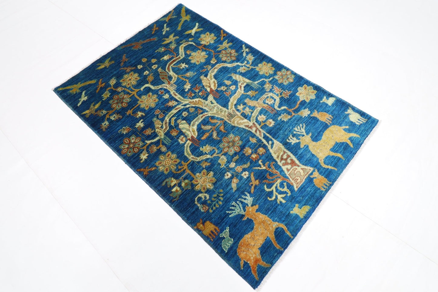 104 x 150 cm | Oriental Animal Area Rug Afghan Hand Knotted Veg Dye Wool carpet - ART WOOL CARPET