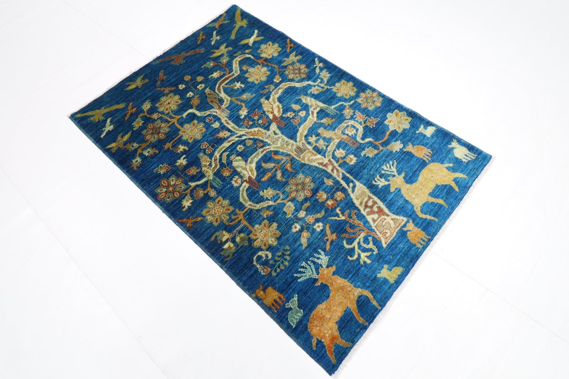 104 x 150 cm | Oriental Animal Area Rug Afghan Hand Knotted Veg Dye Wool carpet - ART WOOL CARPET