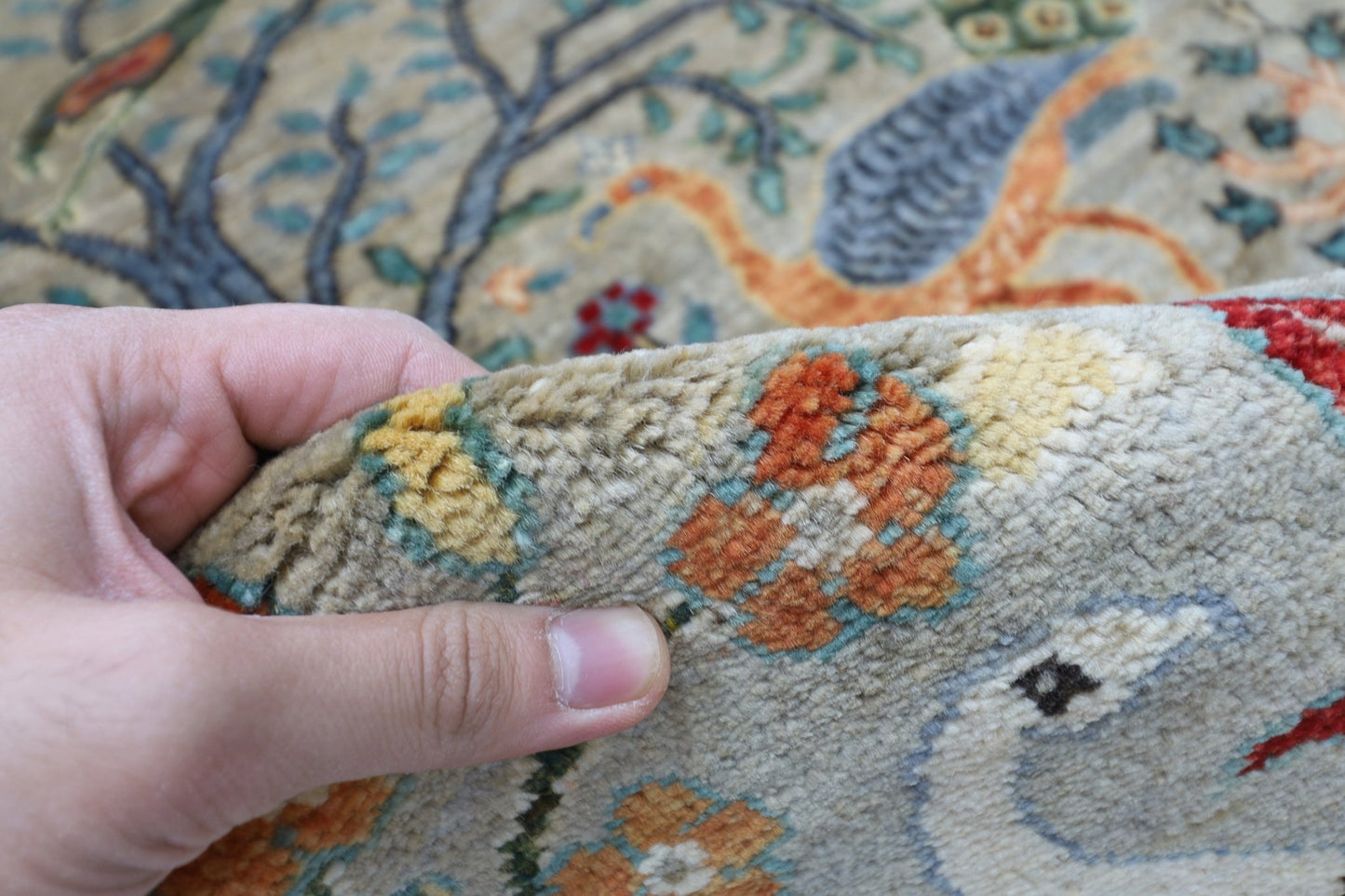 105 x 153 cm | Birds Oriental Area Rug Afghan Hand Knotted Veg Dye Wool carpet - ART WOOL CARPET