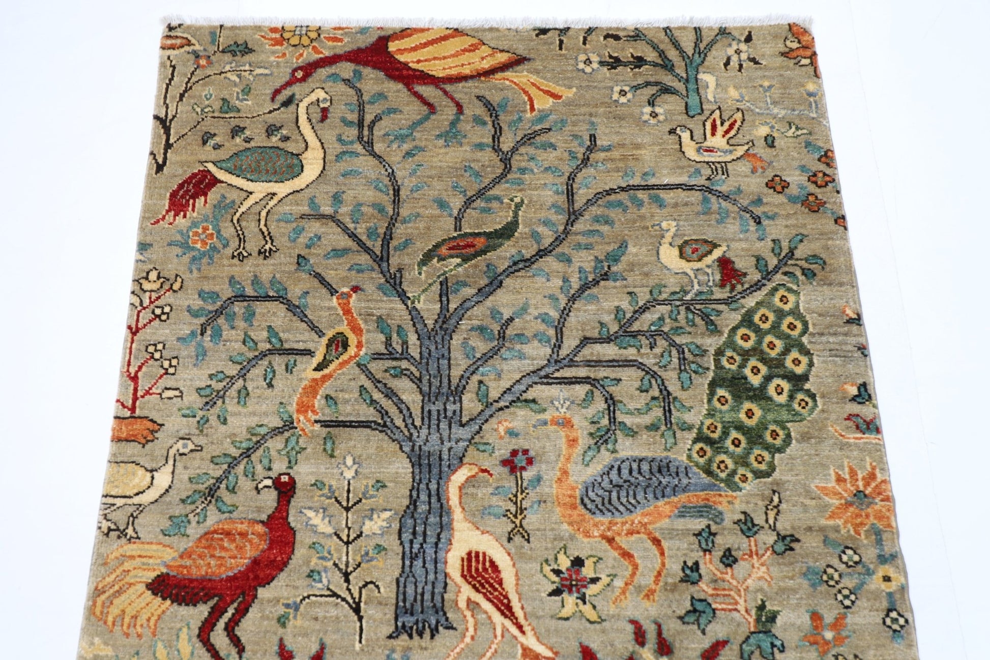 105 x 153 cm | Birds Oriental Area Rug Afghan Hand Knotted Veg Dye Wool carpet - ART WOOL CARPET