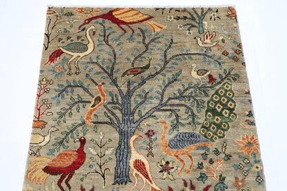 105 x 153 cm | Birds Oriental Area Rug Afghan Hand Knotted Veg Dye Wool carpet - ART WOOL CARPET