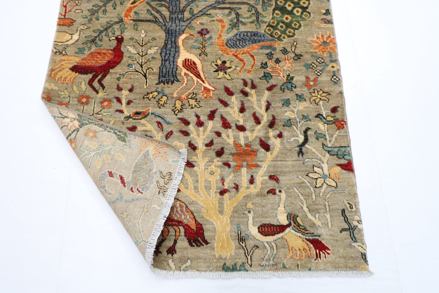 105 x 153 cm | Birds Oriental Area Rug Afghan Hand Knotted Veg Dye Wool carpet - ART WOOL CARPET