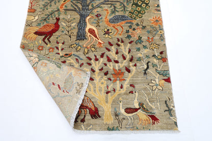 105 x 153 cm | Birds Oriental Area Rug Afghan Hand Knotted Veg Dye Wool carpet - ART WOOL CARPET