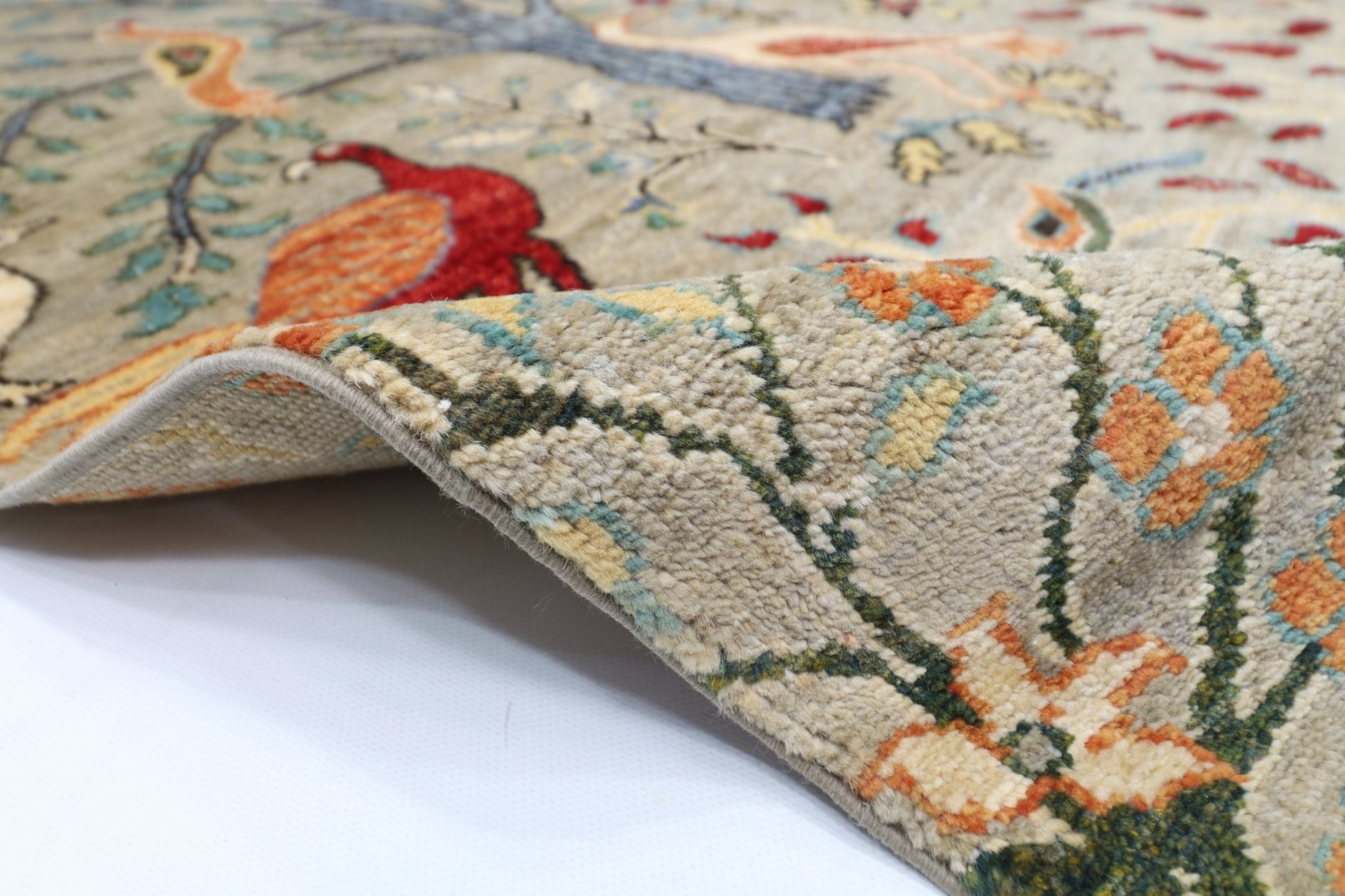 105 x 153 cm | Birds Oriental Area Rug Afghan Hand Knotted Veg Dye Wool carpet - ART WOOL CARPET