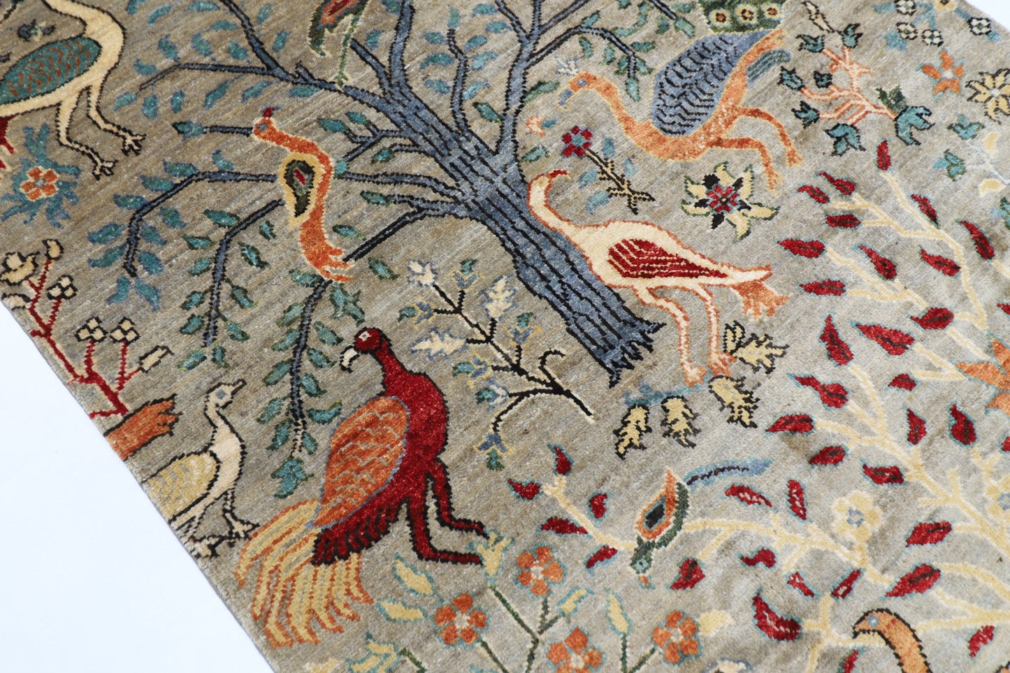 105 x 153 cm | Birds Oriental Area Rug Afghan Hand Knotted Veg Dye Wool carpet - ART WOOL CARPET