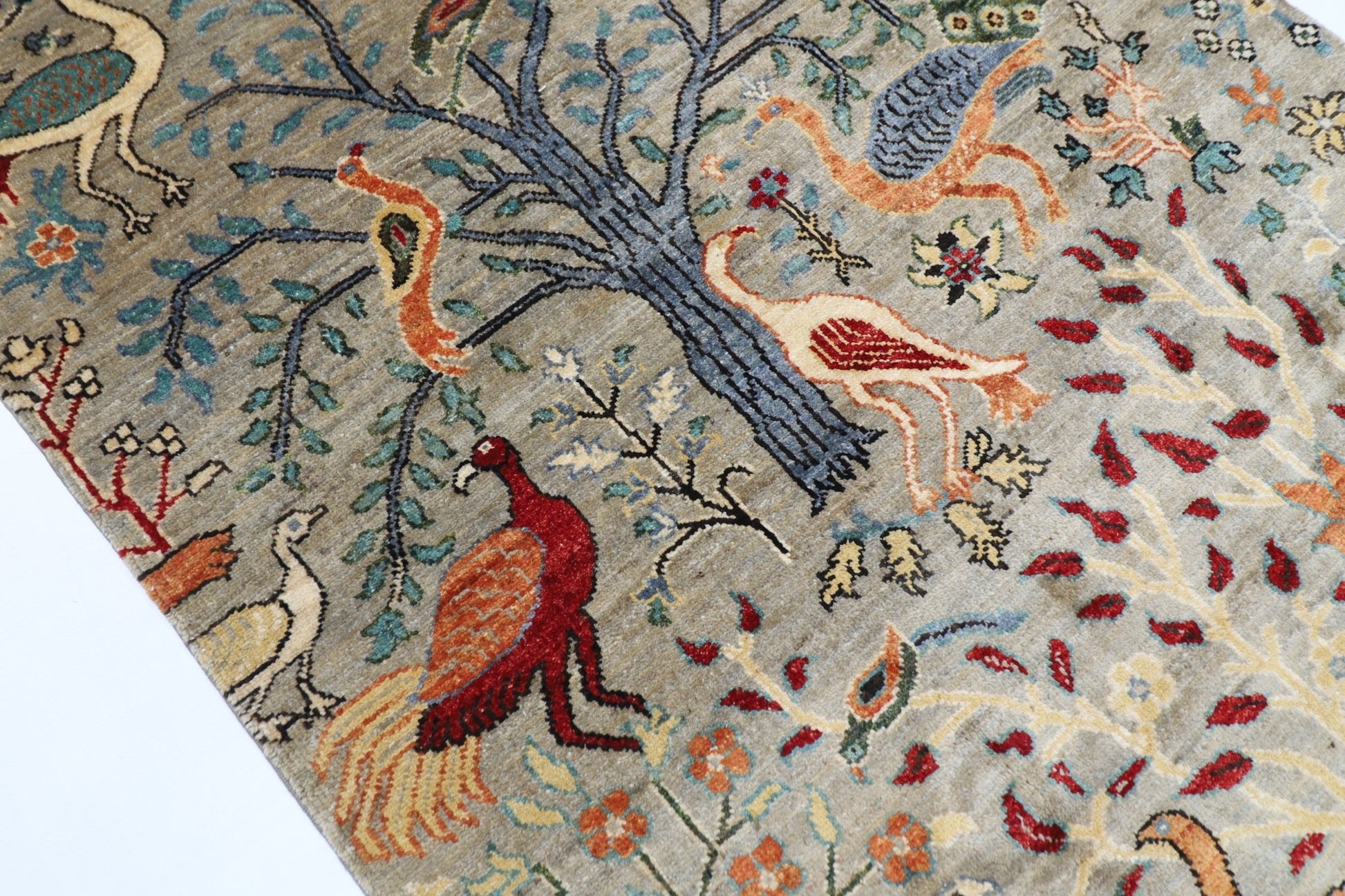 105 x 153 cm | Birds Oriental Area Rug Afghan Hand Knotted Veg Dye Wool carpet - ART WOOL CARPET