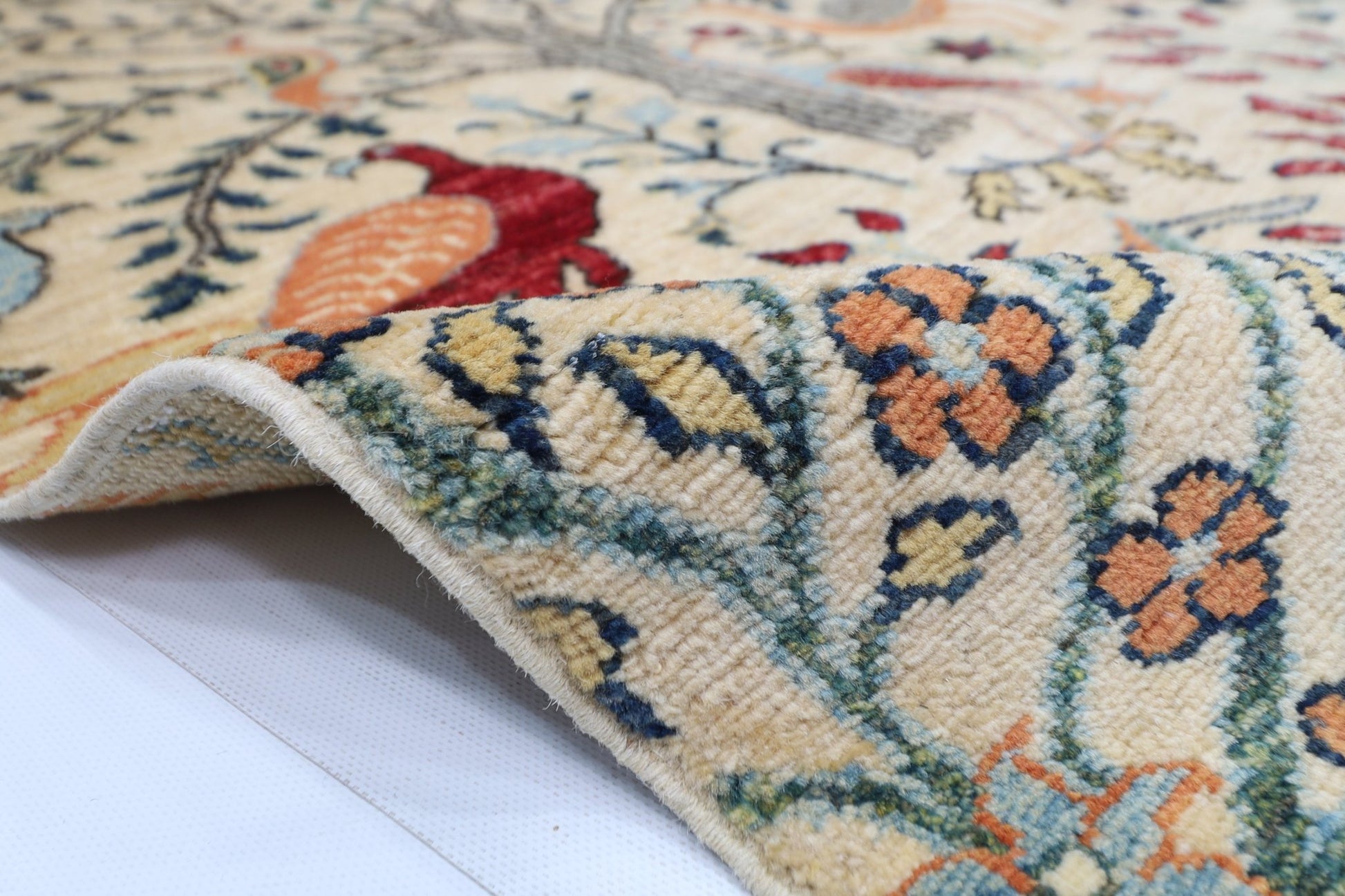 105 x 154 cm | Birds Beige Oriental Area Rug Afghan Hand Knotted Veg Dye Wool carpet - ART WOOL CARPET