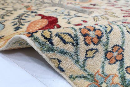 105 x 154 cm | Birds Beige Oriental Area Rug Afghan Hand Knotted Veg Dye Wool carpet - ART WOOL CARPET