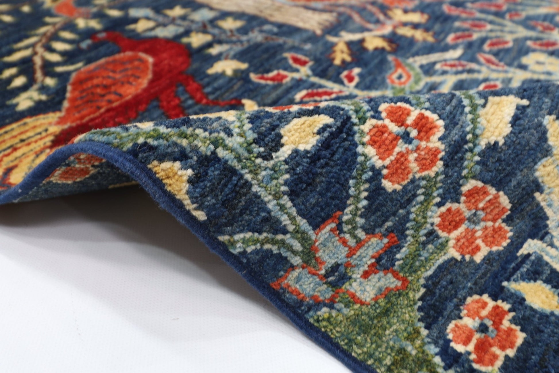 106 x 156 cm | Birds Blue Oriental Area Rug Afghan Hand Knotted Veg Dye Wool carpet - ART WOOL CARPET